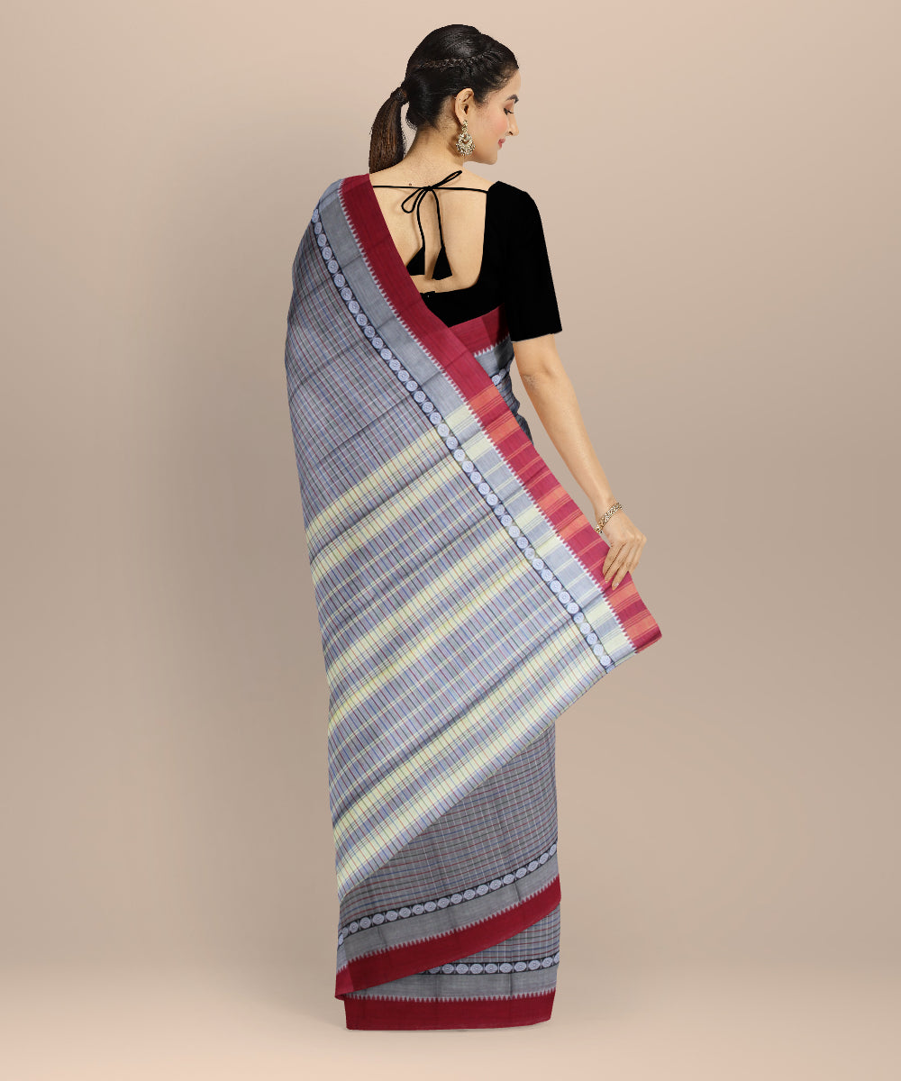 Grey maroon cotton handloom narayanapet saree