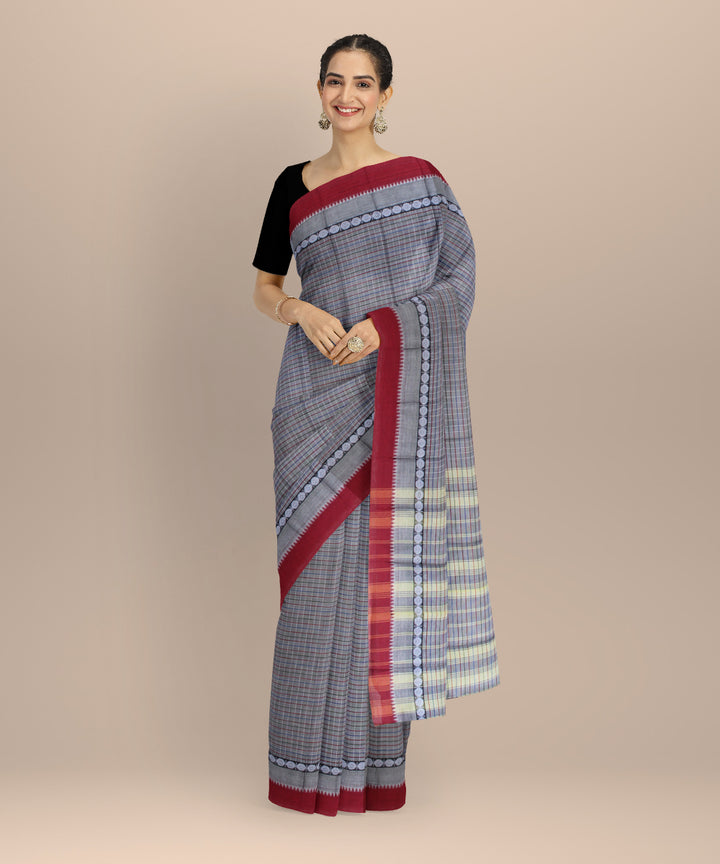 Grey maroon cotton handloom narayanapet saree