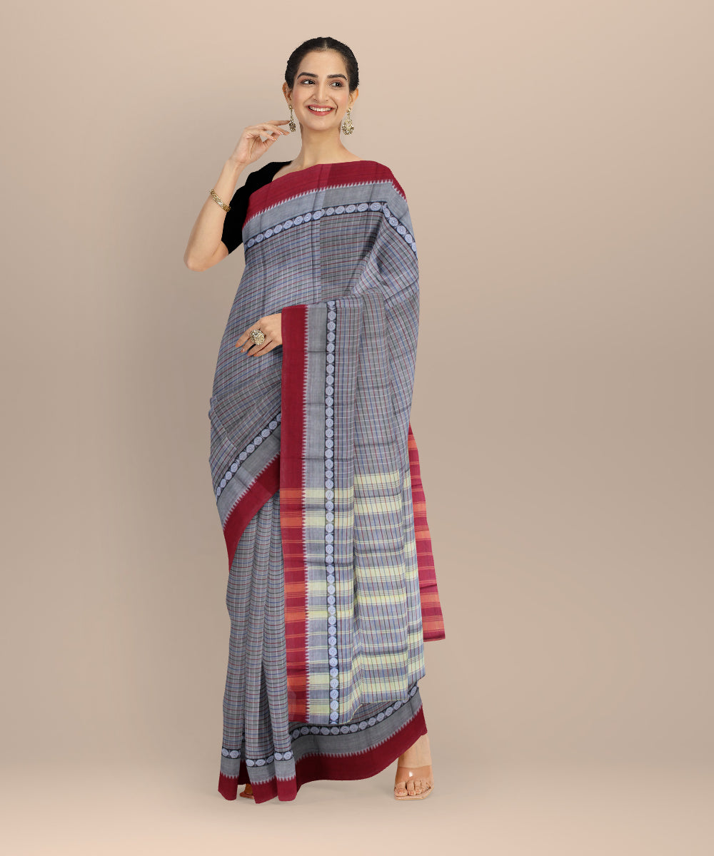 Grey maroon cotton handloom narayanapet saree
