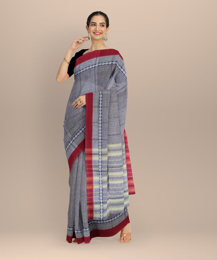 Grey maroon cotton handloom narayanapet saree