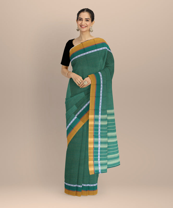 Light green mustard cotton handloom narayanapet saree