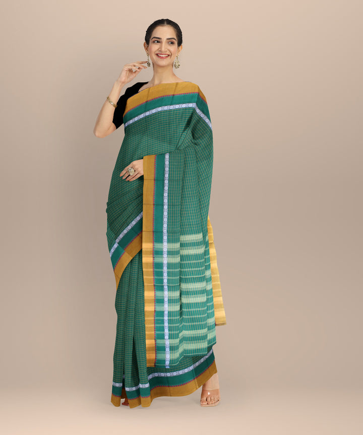 Light green mustard cotton handloom narayanapet saree