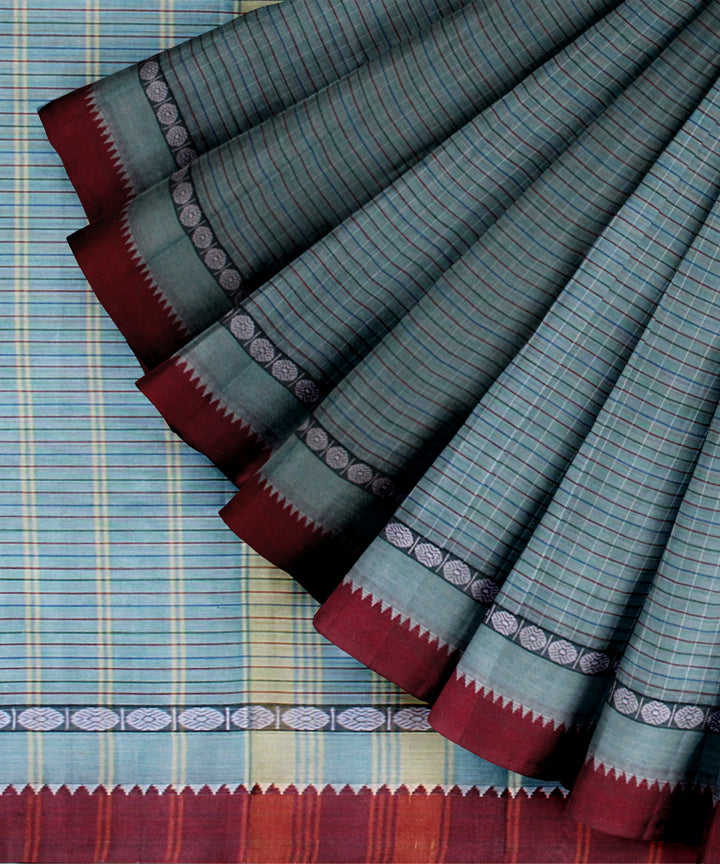 Cyan blue maroon cotton handloom narayanapet saree