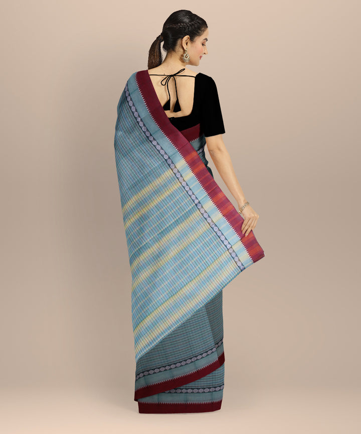 Cyan blue maroon cotton handloom narayanapet saree