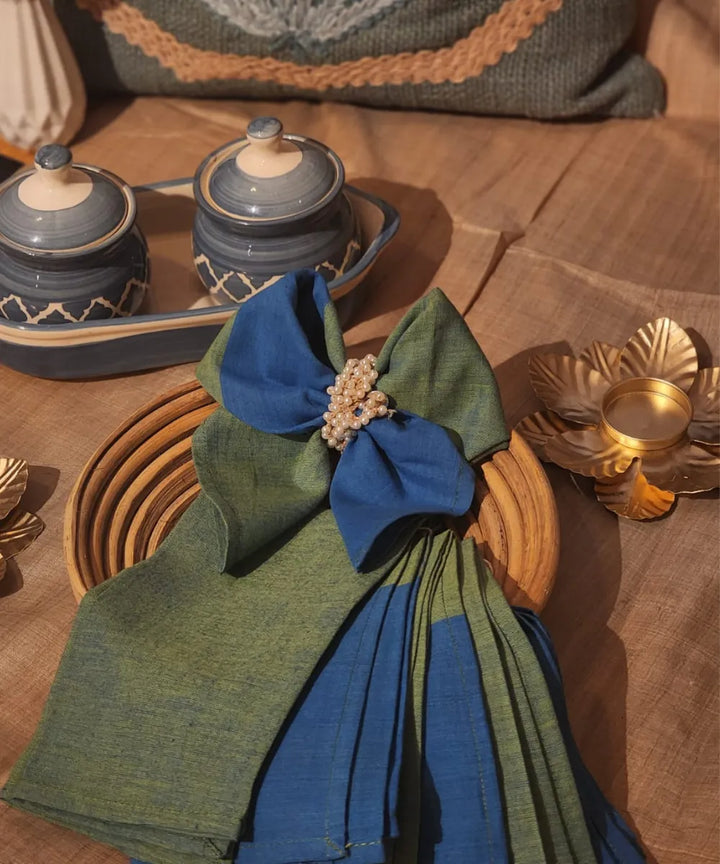 Cyan green handwoven cotton napkin (set of 6)