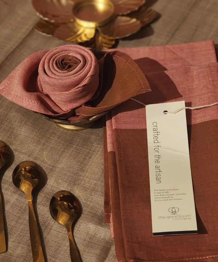 Brown pink handwoven cotton napkin (set of 6)