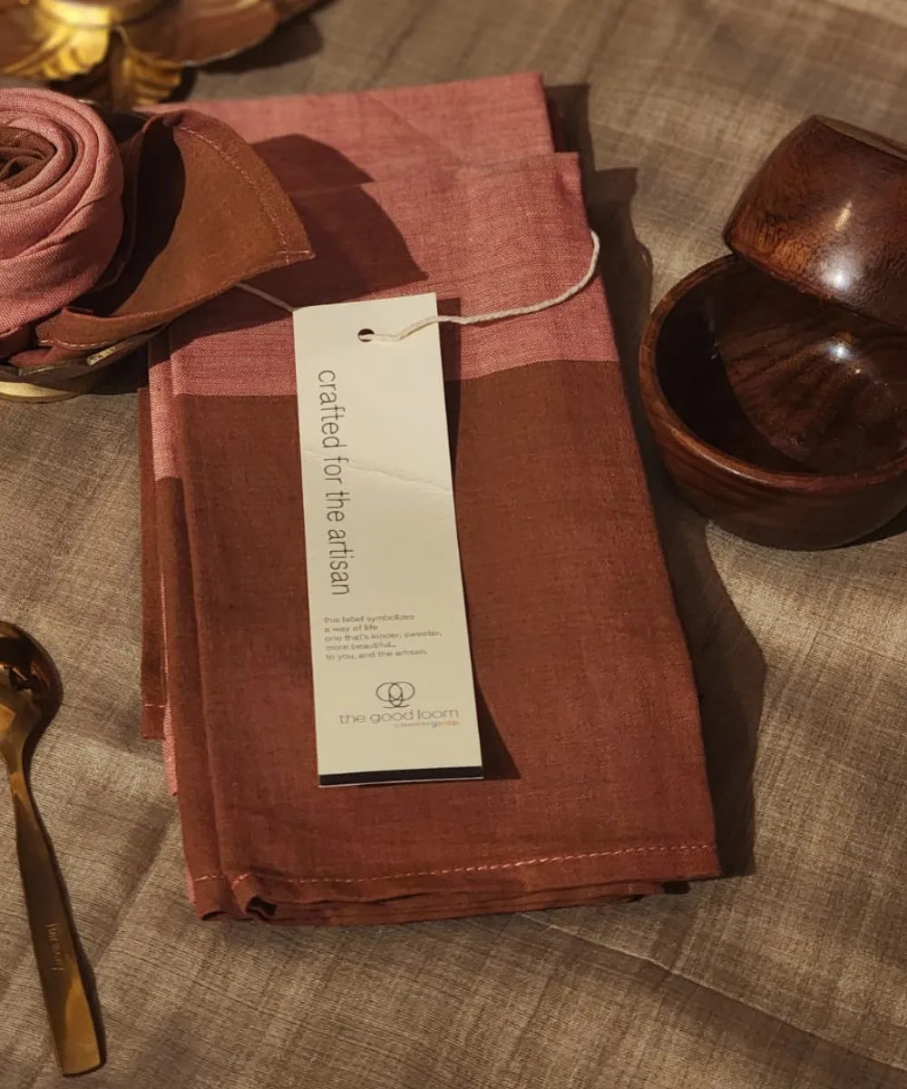 Brown pink handwoven cotton napkin (set of 6)