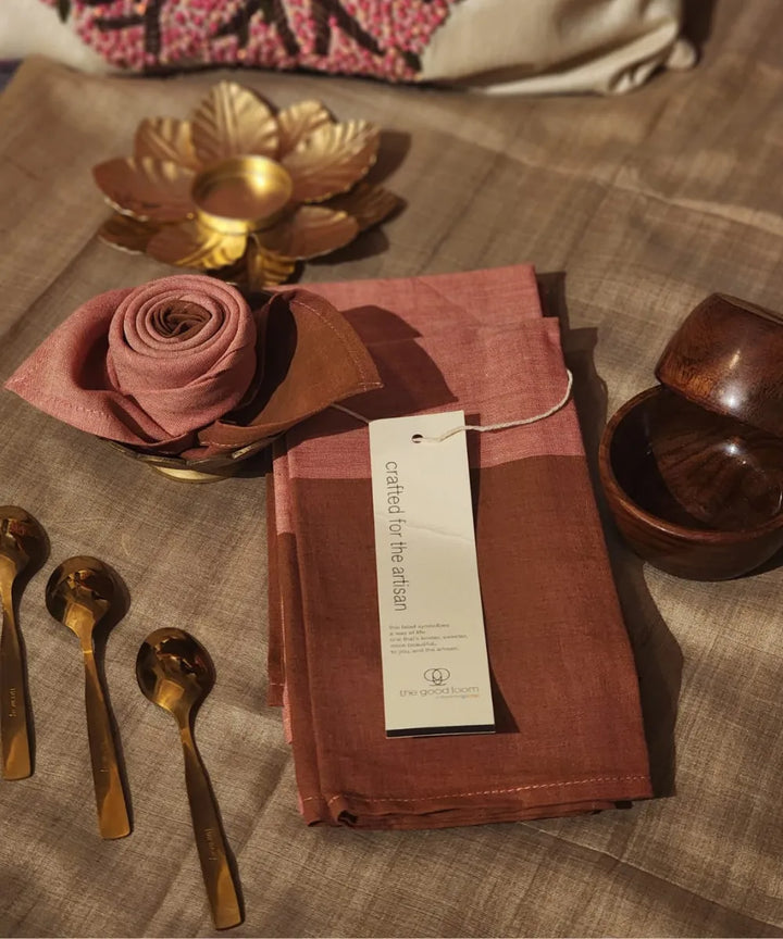 Brown pink handwoven cotton napkin (set of 6)