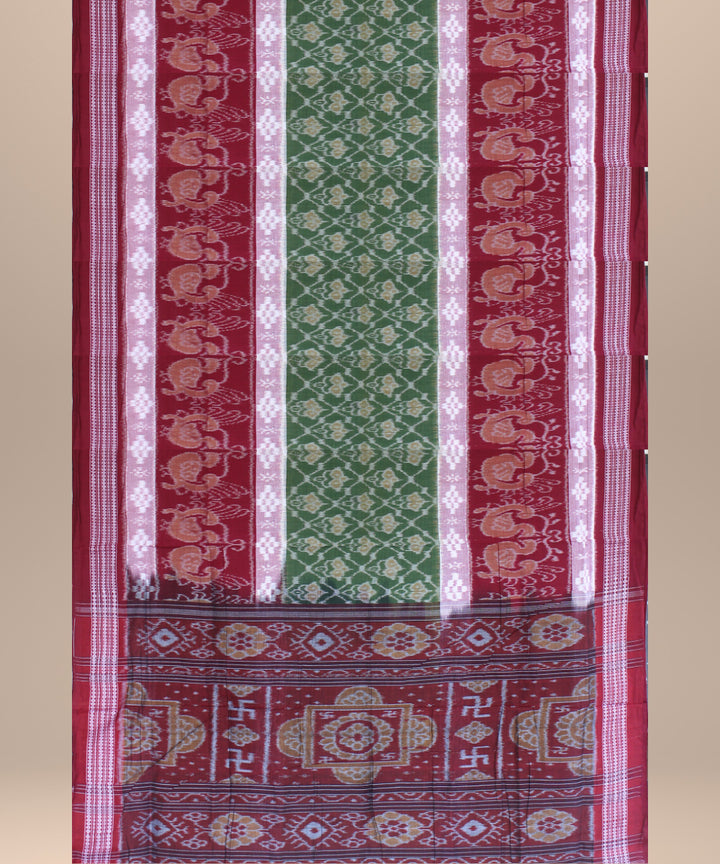 Brown green cotton handwoven sambalpuri saree