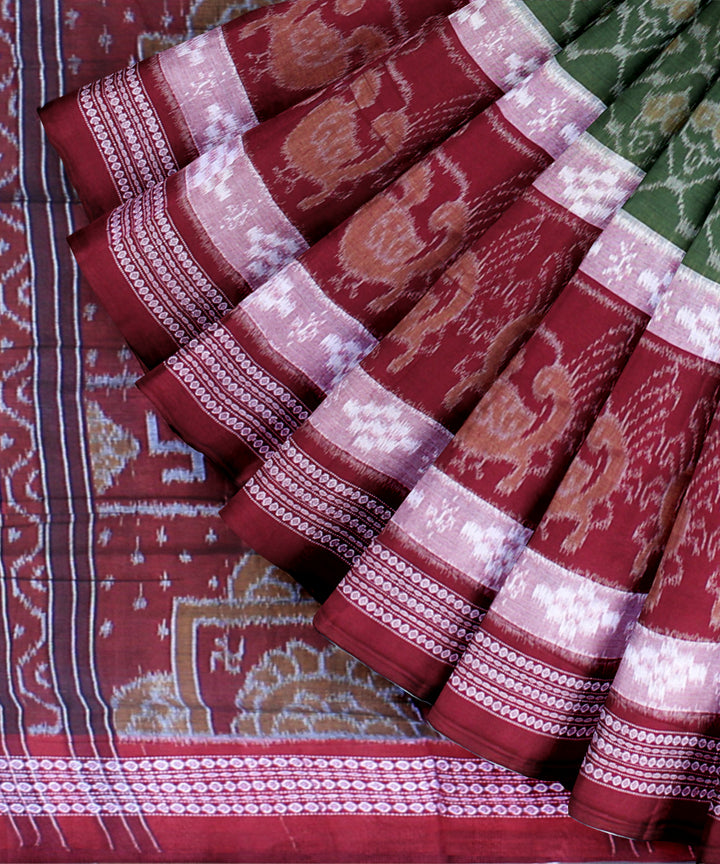 Brown green cotton handwoven sambalpuri saree