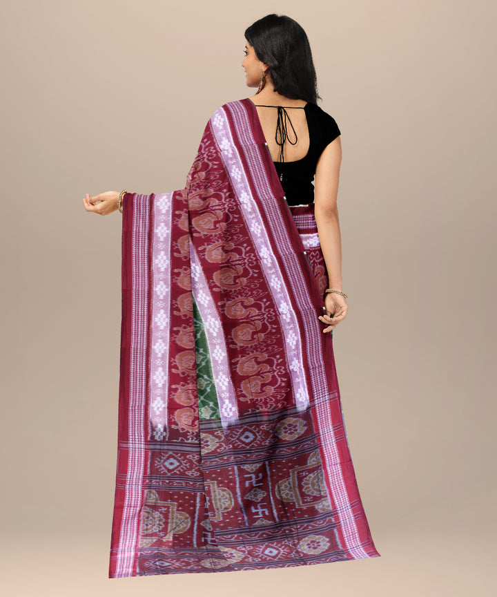Brown green cotton handwoven sambalpuri saree