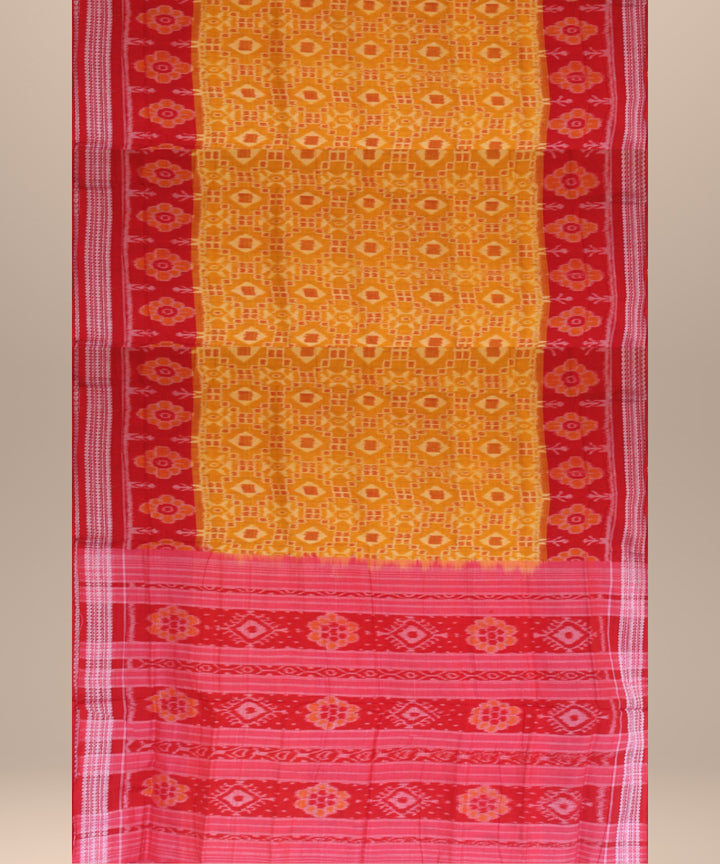 Yellow red cotton handwoven sambalpuri saree