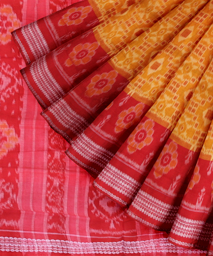 Yellow red cotton handwoven sambalpuri saree