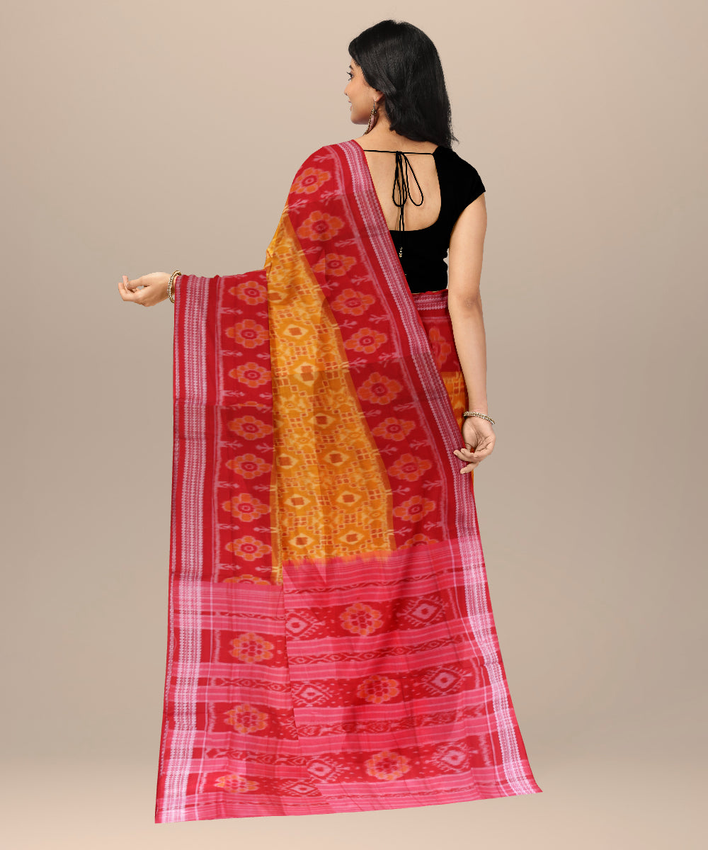 Yellow red cotton handwoven sambalpuri saree
