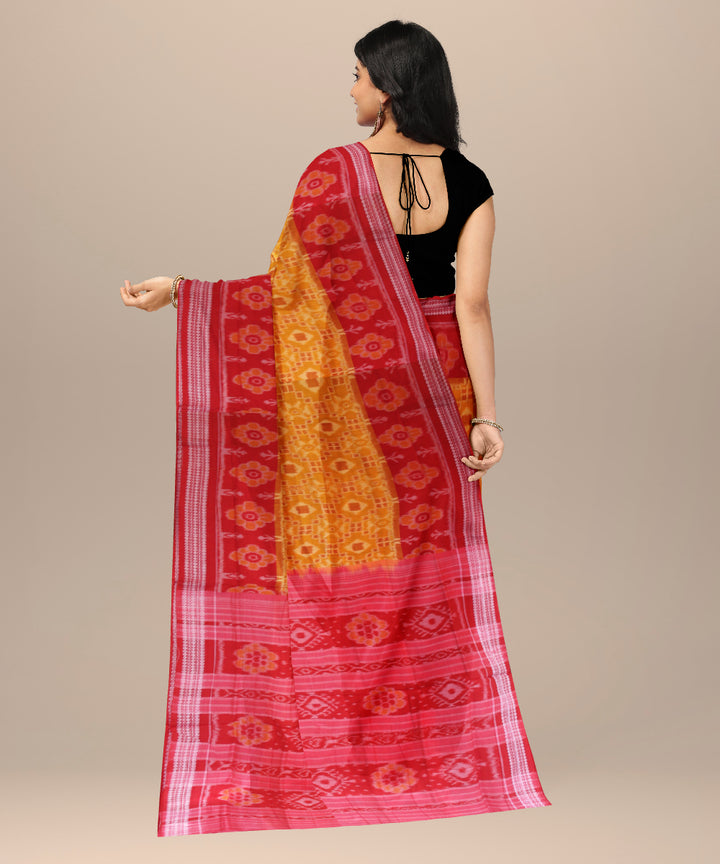 Yellow red cotton handwoven sambalpuri saree
