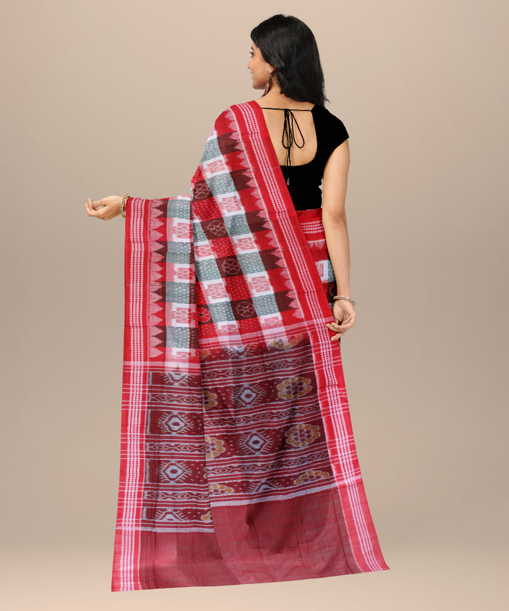 Red teal green cotton handwoven sambalpuri saree
