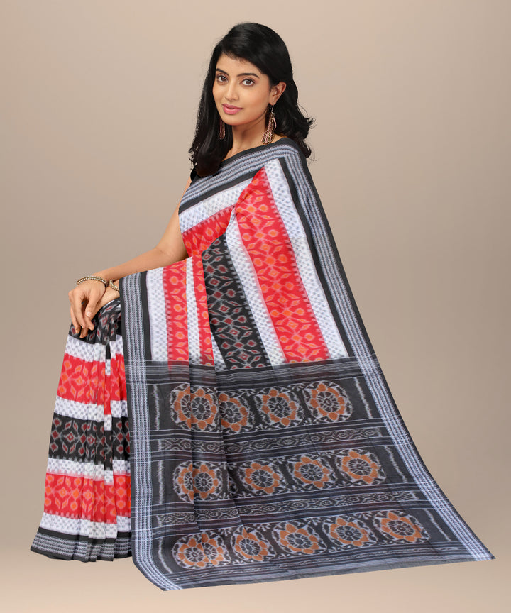 Red white black cotton handwoven sambalpuri saree