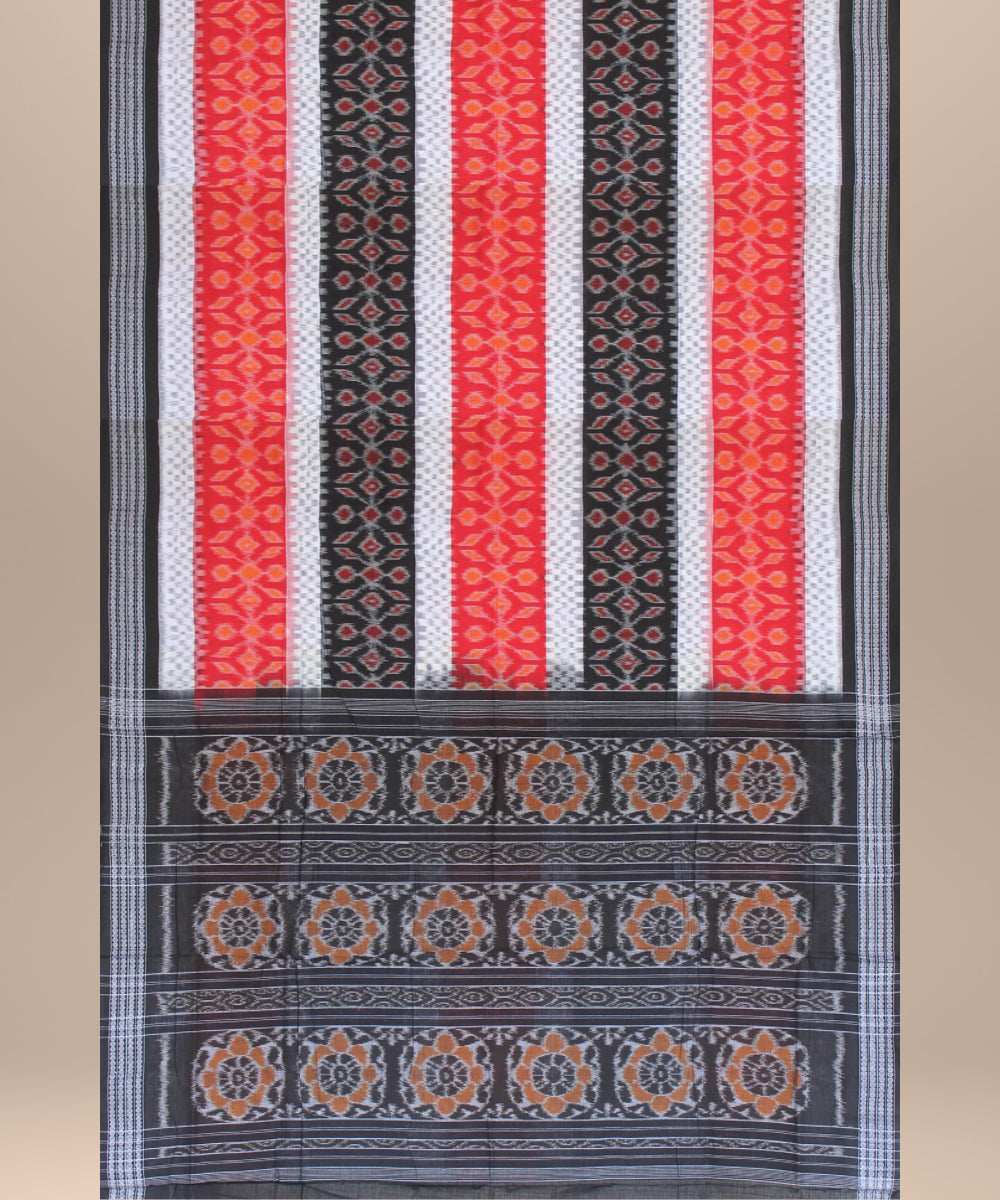 Red white black cotton handwoven sambalpuri saree