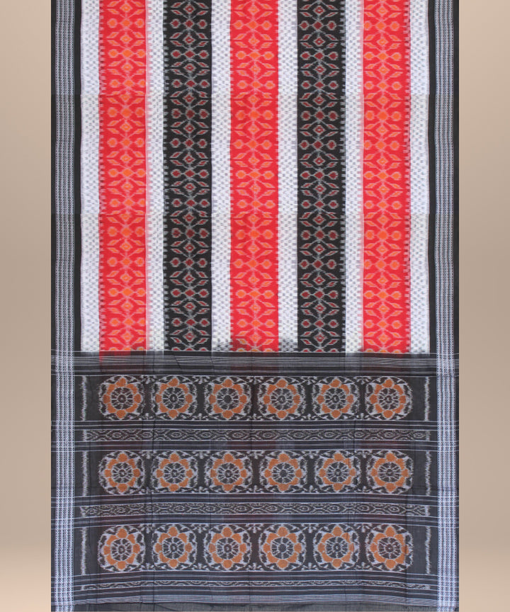 Red white black cotton handwoven sambalpuri saree