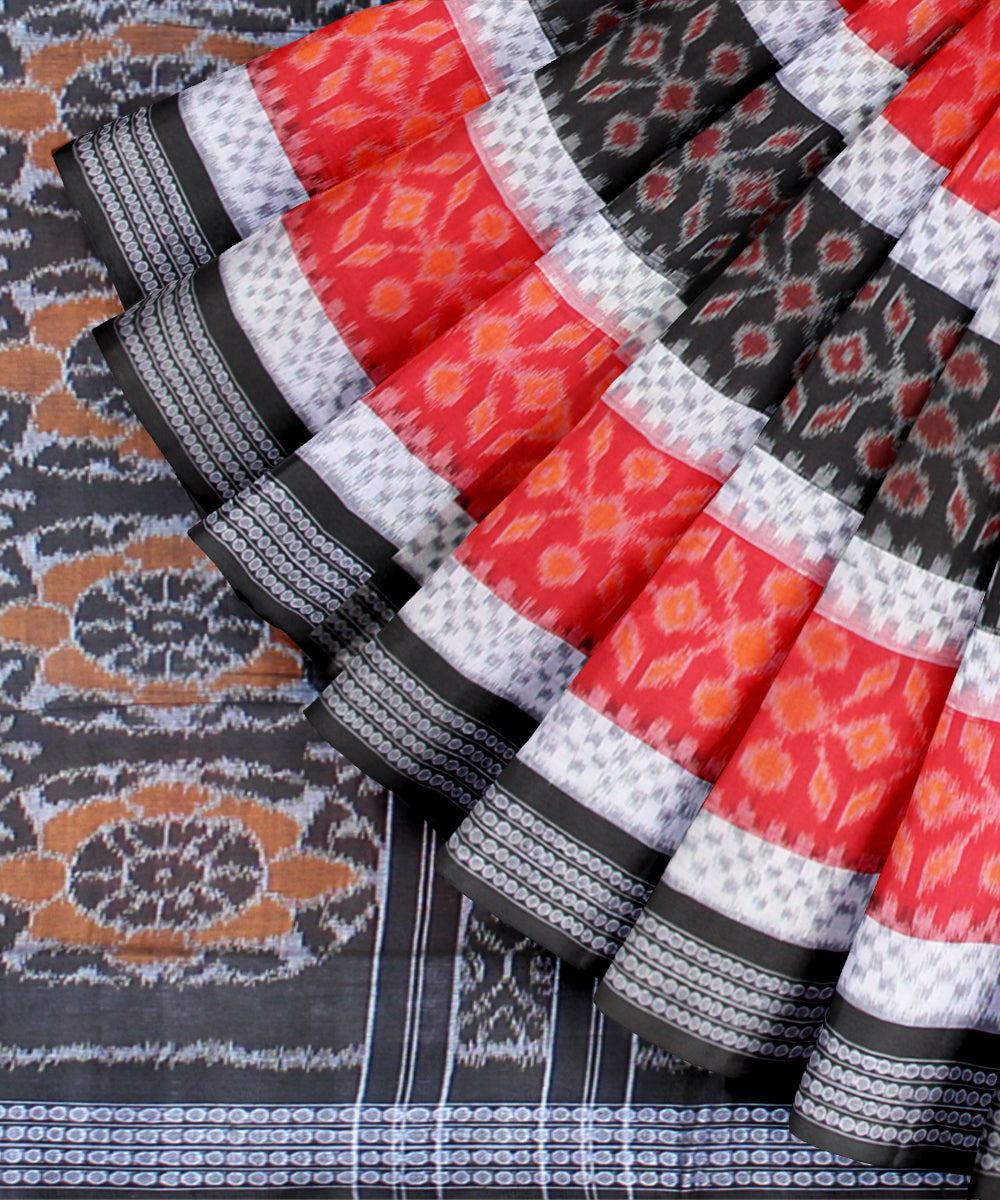 Red white black cotton handwoven sambalpuri saree