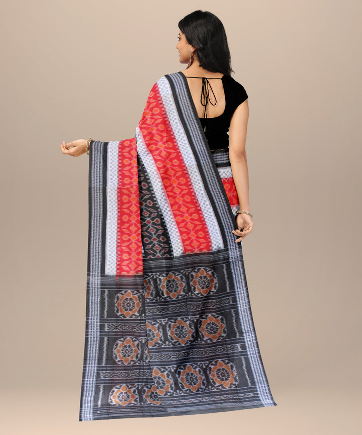 Red white black cotton handwoven sambalpuri saree