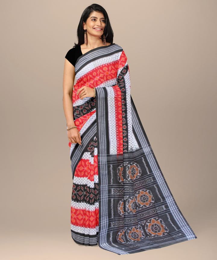 Red white black cotton handwoven sambalpuri saree