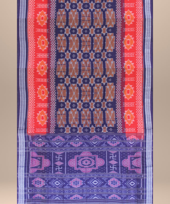 Navy blue red cotton handwoven sambalpuri saree