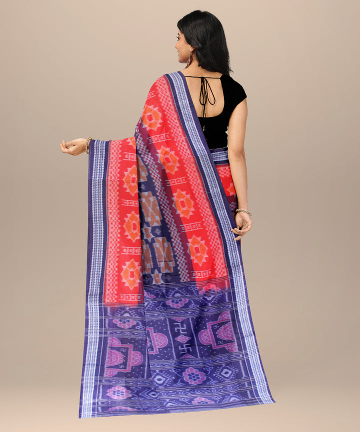 Navy blue red cotton handwoven sambalpuri saree
