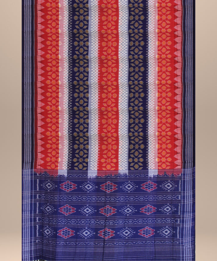 Navy blue with red white cotton handwoven sambalpuri saree