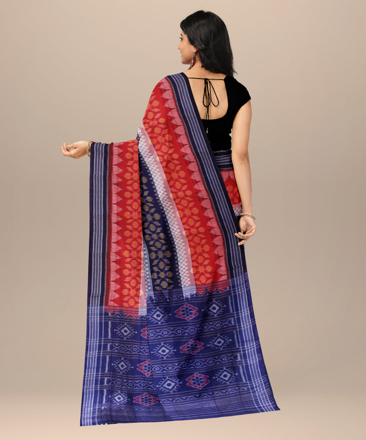 Navy blue with red white cotton handwoven sambalpuri saree