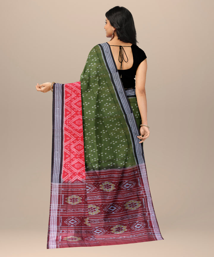 Red dark green handwoven sambalpuri cotton saree