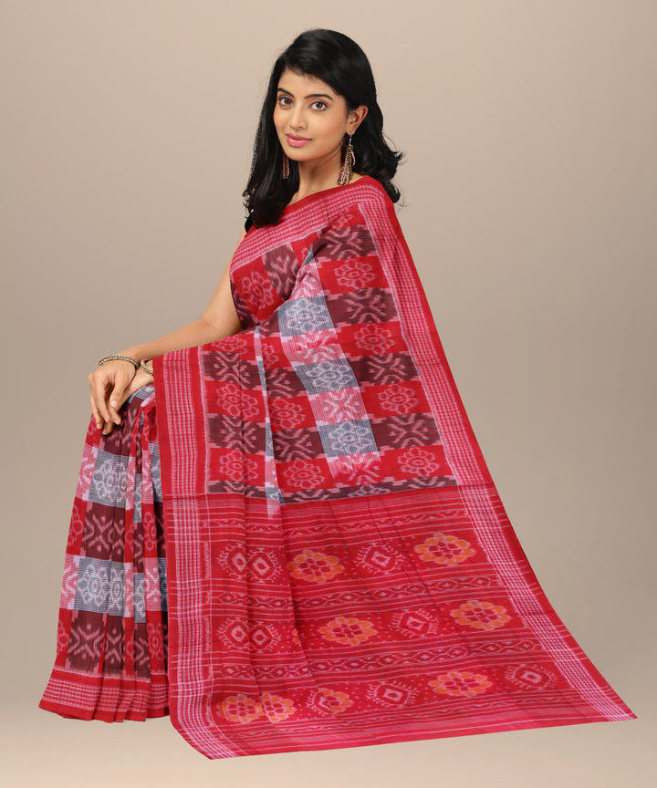 Red teal green pink cotton handwoven sambalpuri saree
