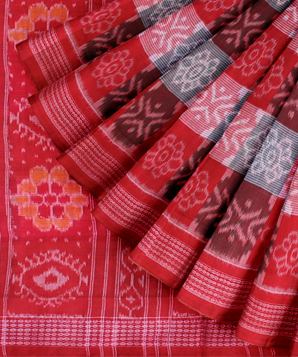 Red teal green pink cotton handwoven sambalpuri saree