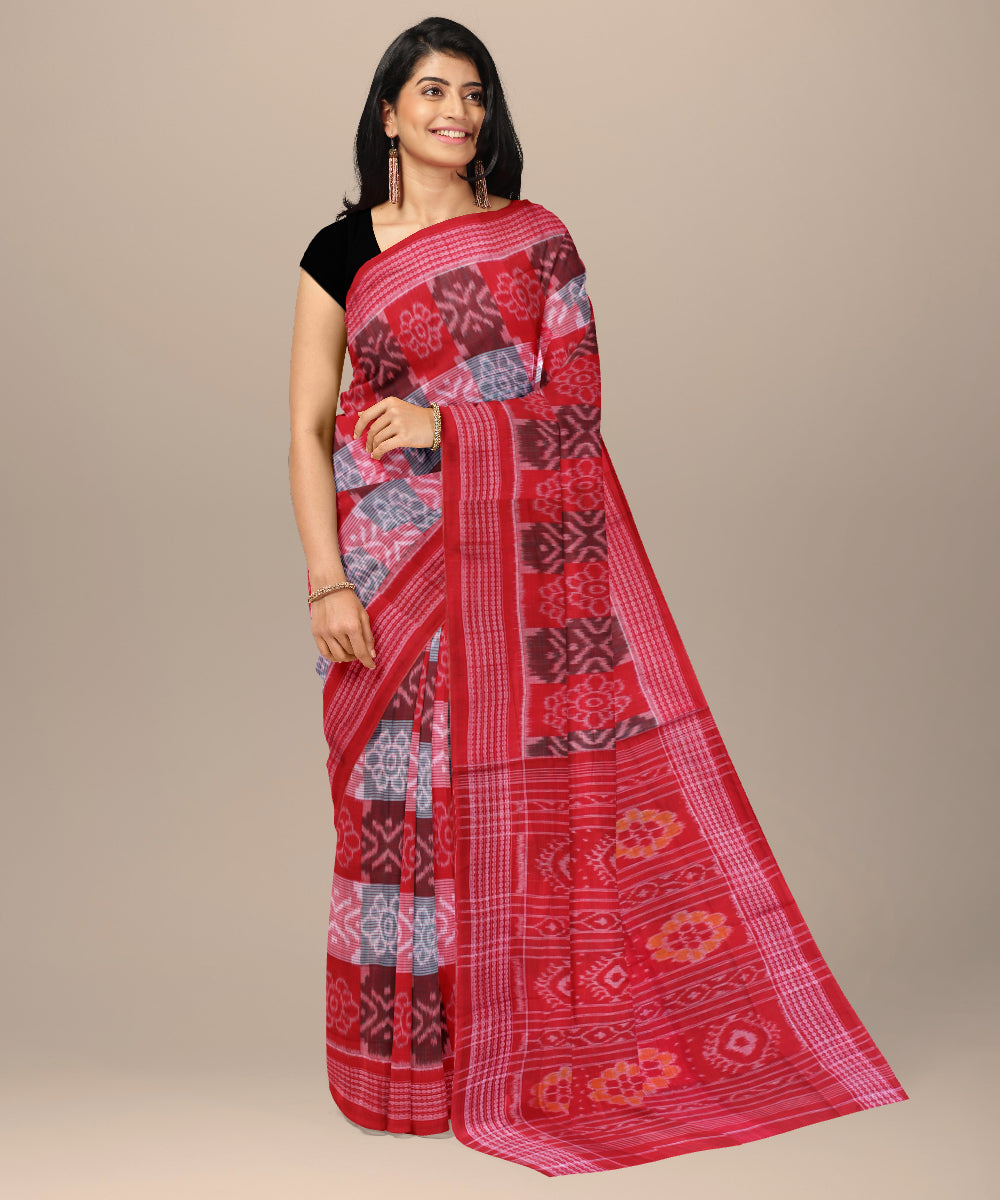 Red teal green pink cotton handwoven sambalpuri saree