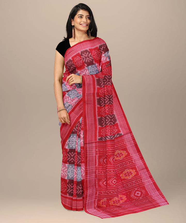 Red teal green pink cotton handwoven sambalpuri saree