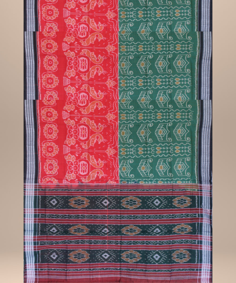 Red green cotton handwoven sambalpuri saree