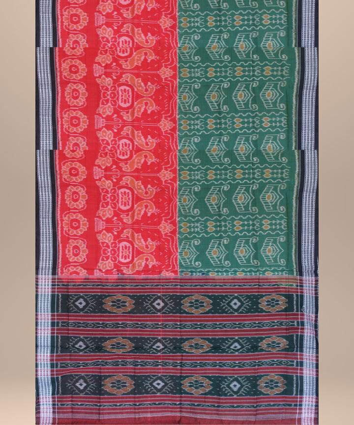 Red green cotton handwoven sambalpuri saree
