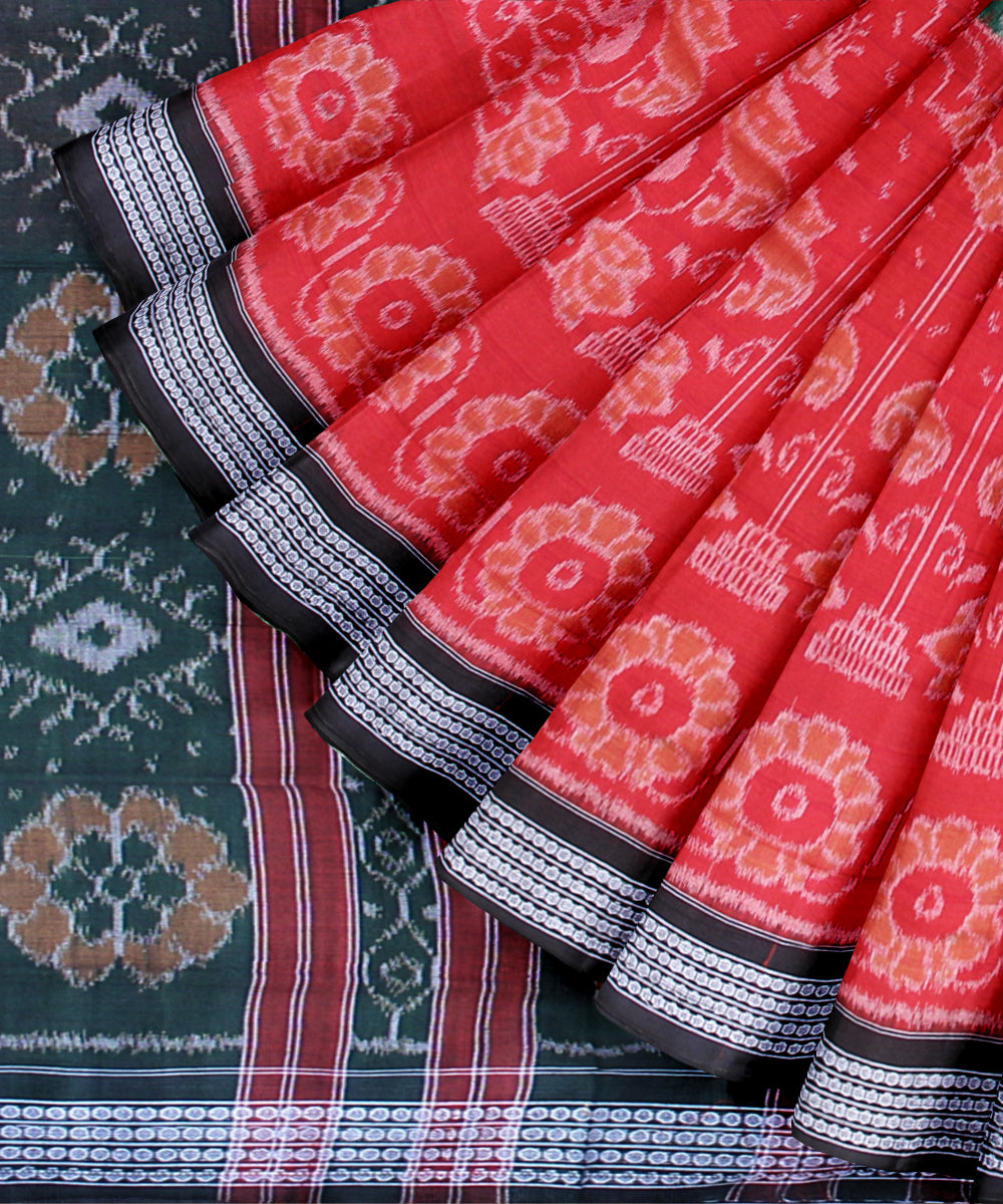 Red green cotton handwoven sambalpuri saree