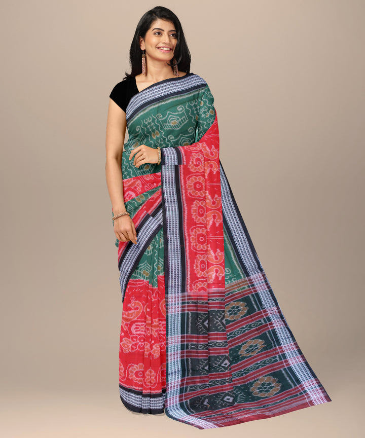 Red green cotton handwoven sambalpuri saree