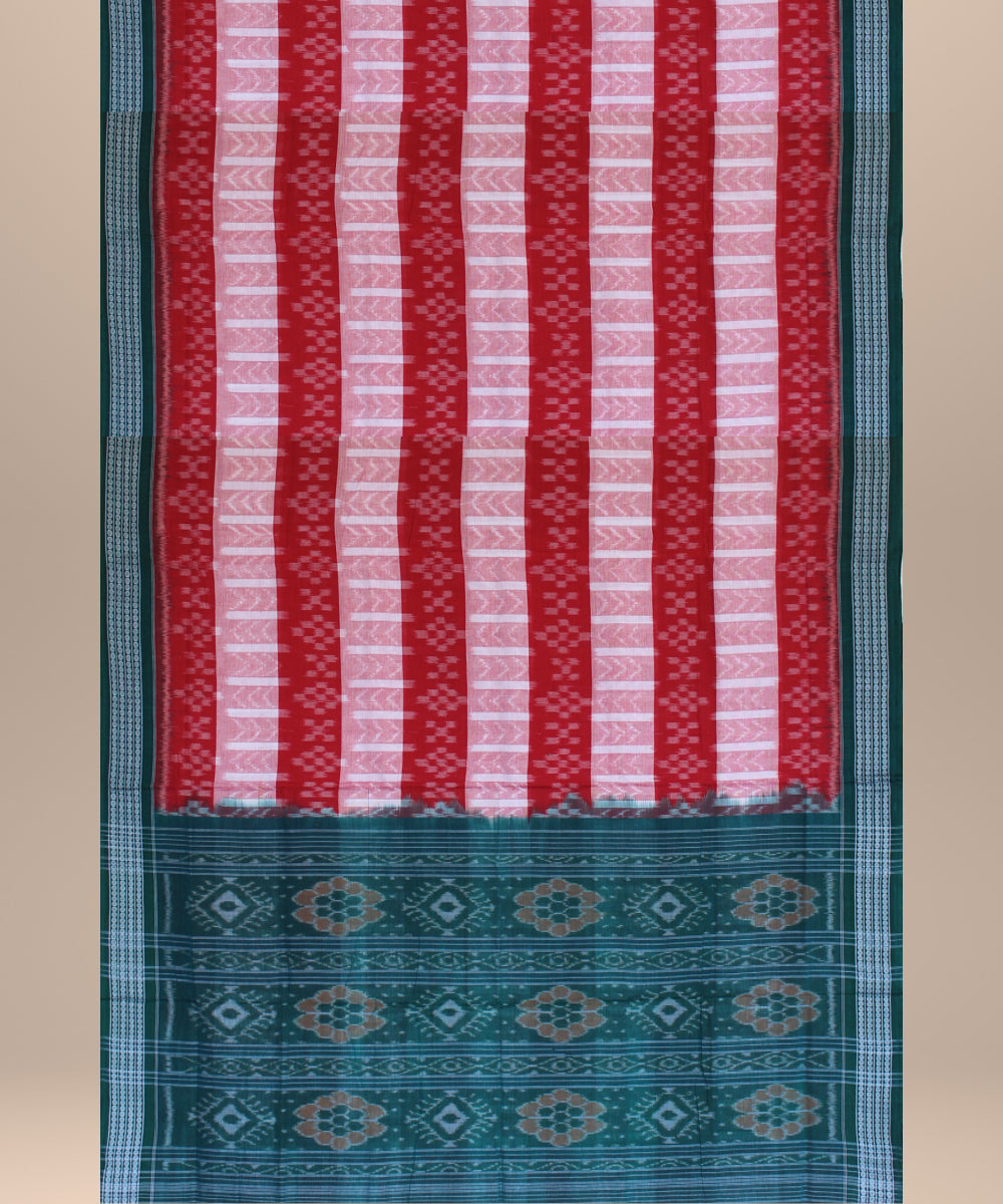 Red pink green border cotton handwoven sambalpuri saree