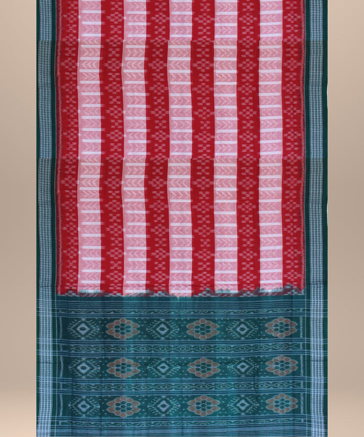 Red pink green border cotton handwoven sambalpuri saree