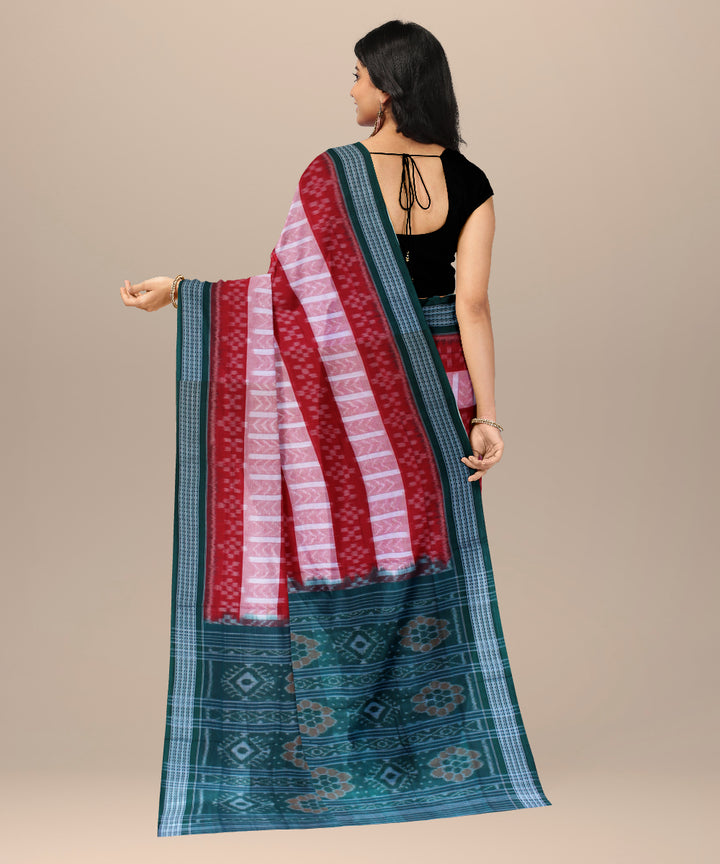 Red pink green border cotton handwoven sambalpuri saree