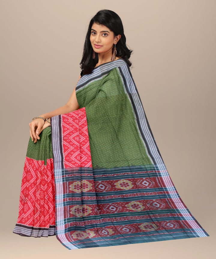 Red dark green handloom sambalpuri cotton saree
