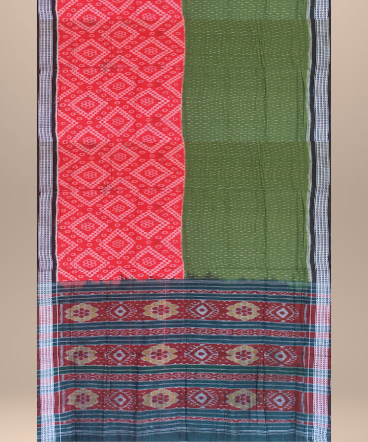 Red dark green handloom sambalpuri cotton saree