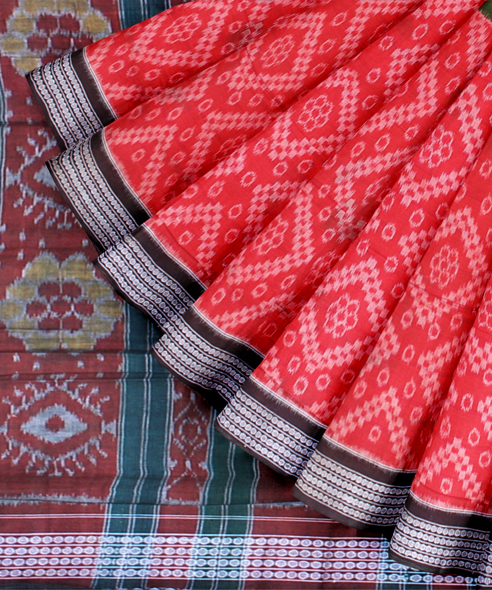 Red dark green handloom sambalpuri cotton saree