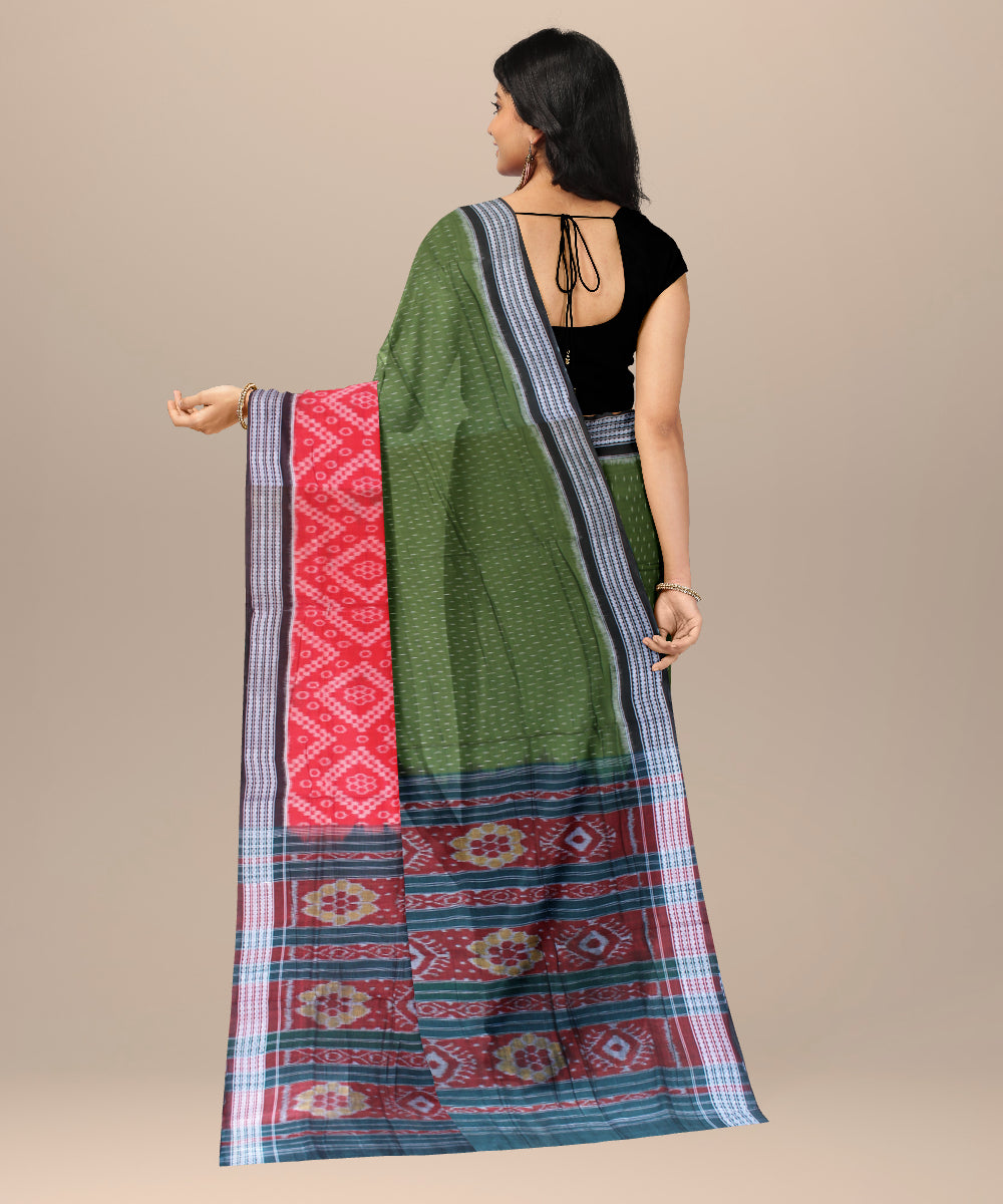 Red dark green handloom sambalpuri cotton saree