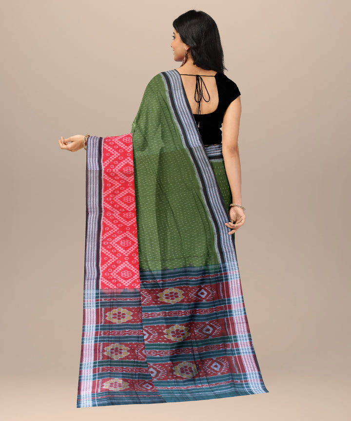 Red dark green handloom sambalpuri cotton saree