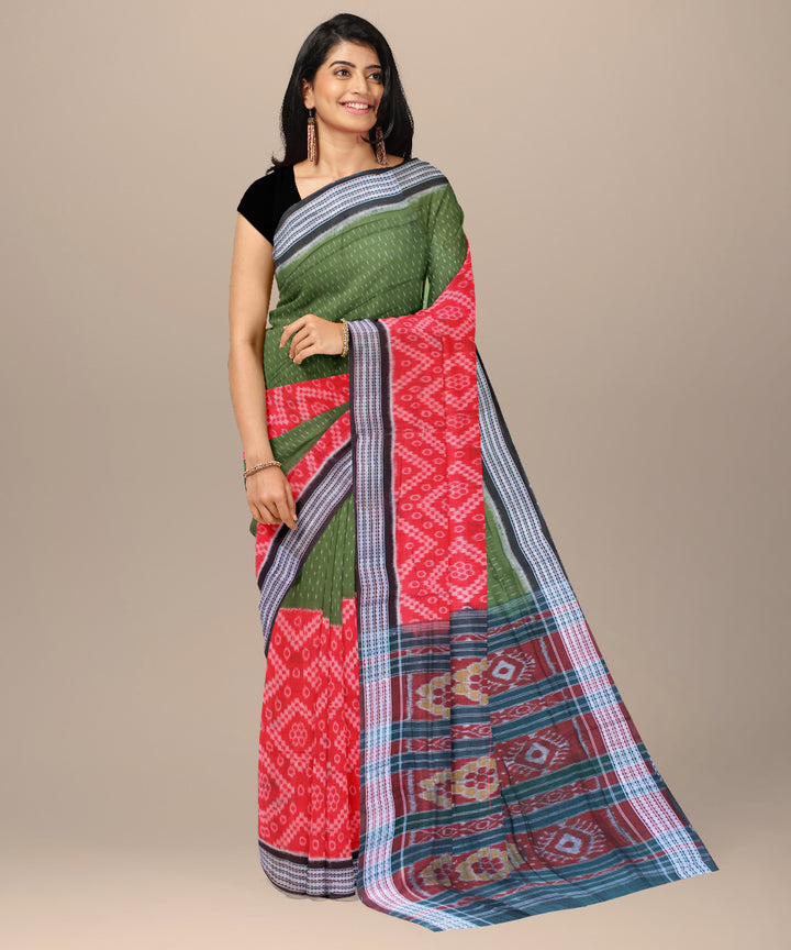 Red dark green handloom sambalpuri cotton saree