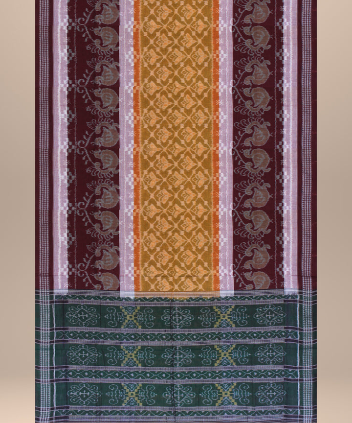Yellow brown cotton handwoven sambalpuri saree
