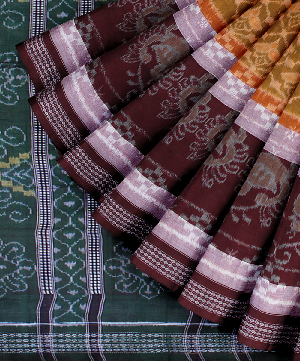 Yellow brown cotton handwoven sambalpuri saree